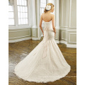 Trumpet Mermaid Sweetheart Strapless Lace Chapel Train Beading-belt Ruffled Wedding Dress